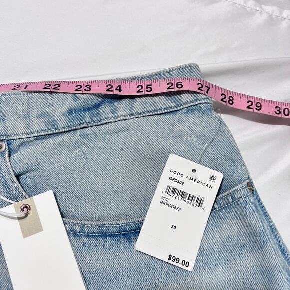 NWT Good American Good ’90s Denim Shorts Size 30 Plus High Rise Light Wash - Picture 6 of 9
